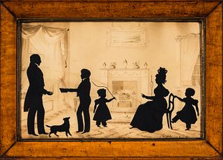 Framed Interior Silhouette Family Scene