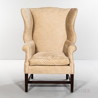 Mahogany Upholstered Wing Chair