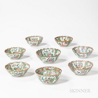 Eight Small Rose Medallion Export Porcelain Bowls