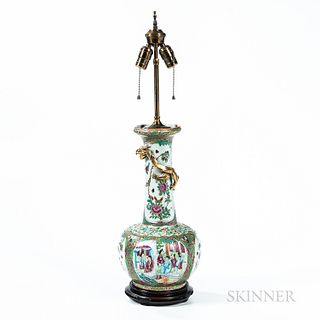 Famille Rose Export Porcelain Lamp with Dragon