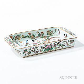 Famille Rose Celadon Bird and Butterfly Export Porcelain Ice Cream Tray