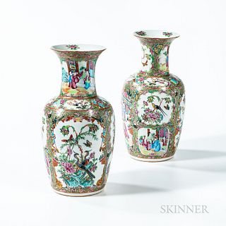 Pair of Famille Rose Export Porcelain Vases