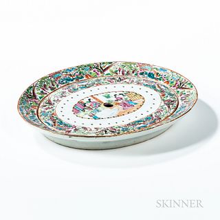 Oval Famille Rose Export Porcelain Platter with Strainer