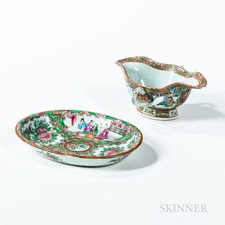 Famille Rose Export Porcelain Sauce Boat and Undertray