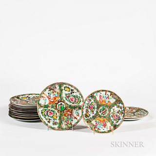 Thirteen Famille Rose Export Porcelain Plates