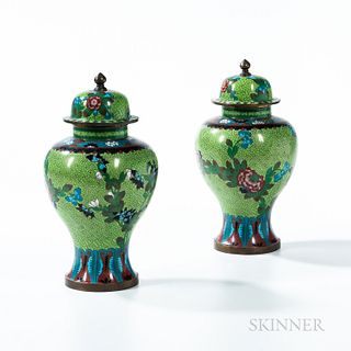 Pair of Cloisonne Covered Urns