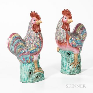 Pair of Export Porcelain Roosters