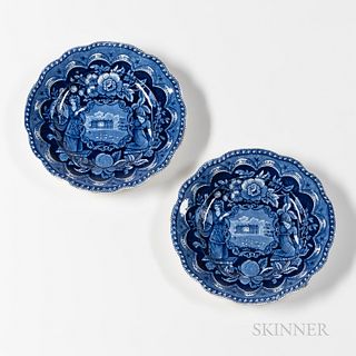 Two Staffordshire Historical Blue Transfer Decorated "States" Plates