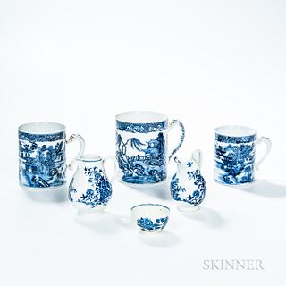 Six Blue and White Ceramic Table Items