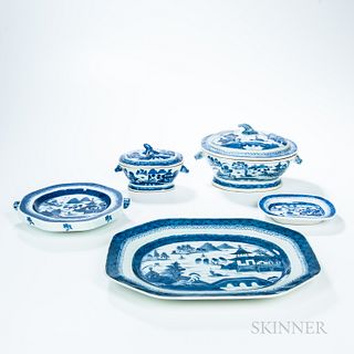 Four Canton Export Porcelain Table Items