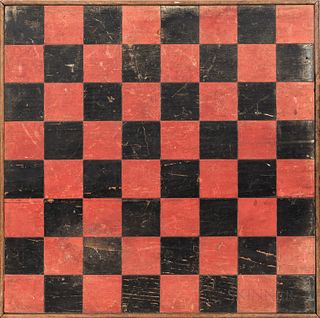 Red- and Black-painted Checkers Game Board