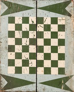 Green- and White-painted Checkers Game Board