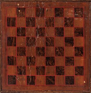 Brown- and Red-painted Checkers Game Board