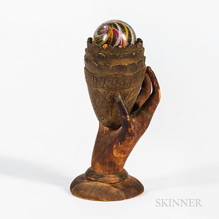 Carved and Paint Decorate Hand-form Vase with Large Marble