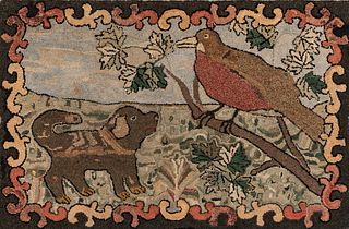 Hooked Rug of a Dog and Bird