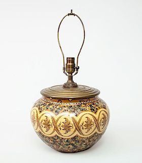 Minton Aesthetic Movement Transfer-Printed Pottery Bowl, Mounted as a Lamp