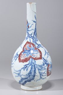 Chinese Blue, White, & Red Porcelain Bottle Vase