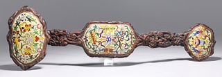 Chinese Wood & Cloisonne Ruyi Scepter