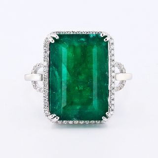 Emerald & Diamond 18K White Gold Ring