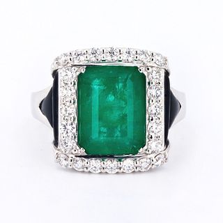 Emerald Onyx & Diamond 18K White Gold Ring