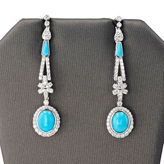 Turquoise & Diamond 14K White Gold Earrings