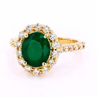 Emerald & Diamond 18K Yellow Diamond Ring