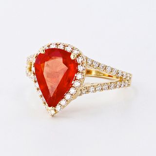 Orange Sapphire & Diamond 18K Yellow Gold Ring