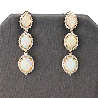 Opal & Diamond 14K Yellow Gold Earrings
