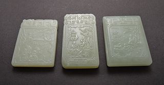 (3) Chinese Carved Jade Rectangular Pendants.