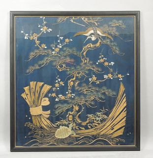 19th C. Japanese Embroidered Silk Panel.