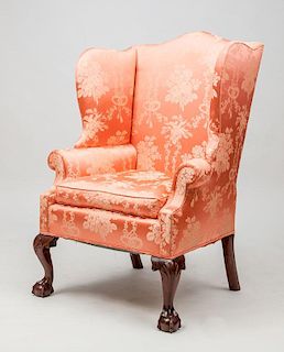 George III Style Mahogany Upholstered Wingback Armchair