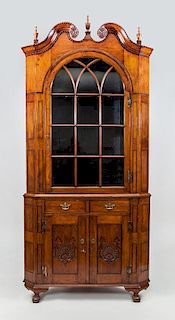American Chippendale Style Carved Walnut Corner Cupboard