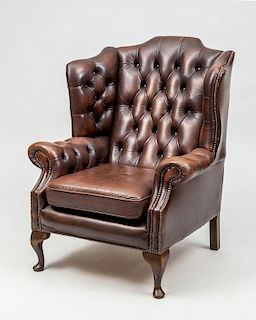 George III Style Tufted Leather Wing Chair