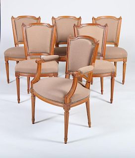 Set of Sixteen Louis XVI Style Carved Beechwood Dining Chairs