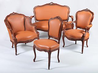 Suite of Louis XV Style Carved Mahogany Seat Furniture