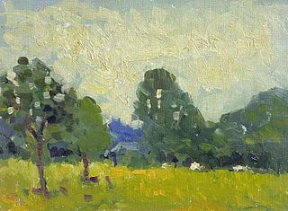 MAURICE MAZEILIE - FRENCH IMPRESSIONIST OIL - DEEP GREEN SUMMER PASTURE MEADOW