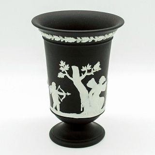 Wedgwood Cream on Black Jasperware Footed Cupid Vase