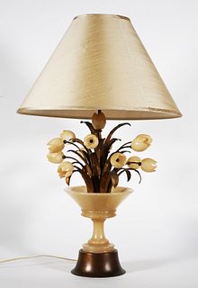 Vintage Alabaster Flower Basket Table Lamp
