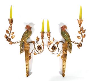 Gilt Metal Birds and Leaves Sconces