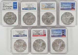 (7) NGC Graded MS70 Silver Eagles