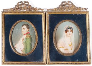 19C Miniature Napoleon & Josephine Portraits