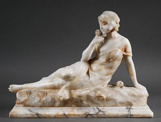 Art Deco Marble Statue of Reclining Girl