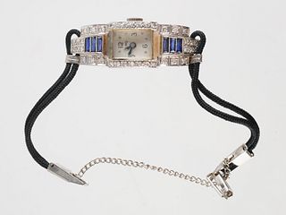 Womens CIRO Art Deco 14K Diamond Sapphire Watch 