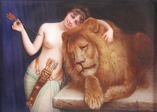 KPM Plaque DIANA & LION Painting