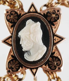 Victorian 14k Gold Sliding Cameo Pendant Necklace