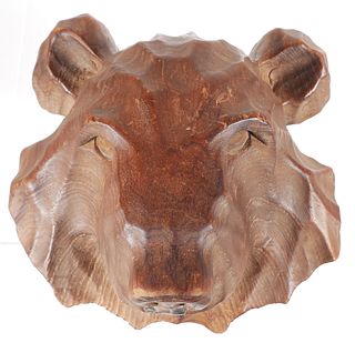 Japanese Carved Wood Bear Head