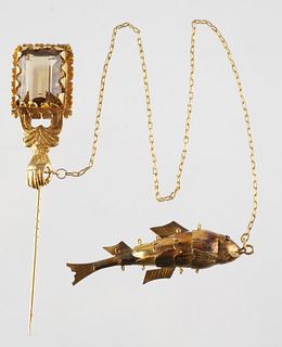 18K gold Stick Pin and Fish