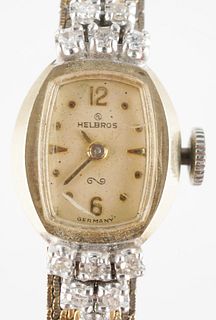 Womens Vintage HELBROS 14K Gold & Diamond Watch 