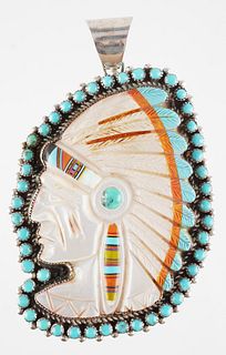 Sterling Native American Portrait Pendant