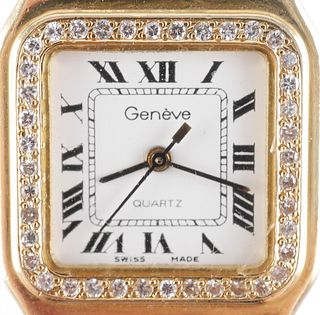 Womens GENEVE 18K Gold & Diamond Watch 